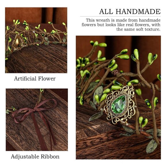 Green Woodland Elf Crown Handmade Fantasy Tiara for Women Girls Cosplay main image 4